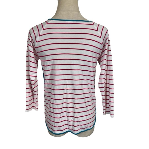 LAKE Pajamas Pima Long Sleeve Scoop Neck Top In Ruby Breton Stripe - Picture 7 of 8